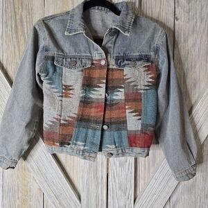 Denim Jacket with Southwestern Pattern